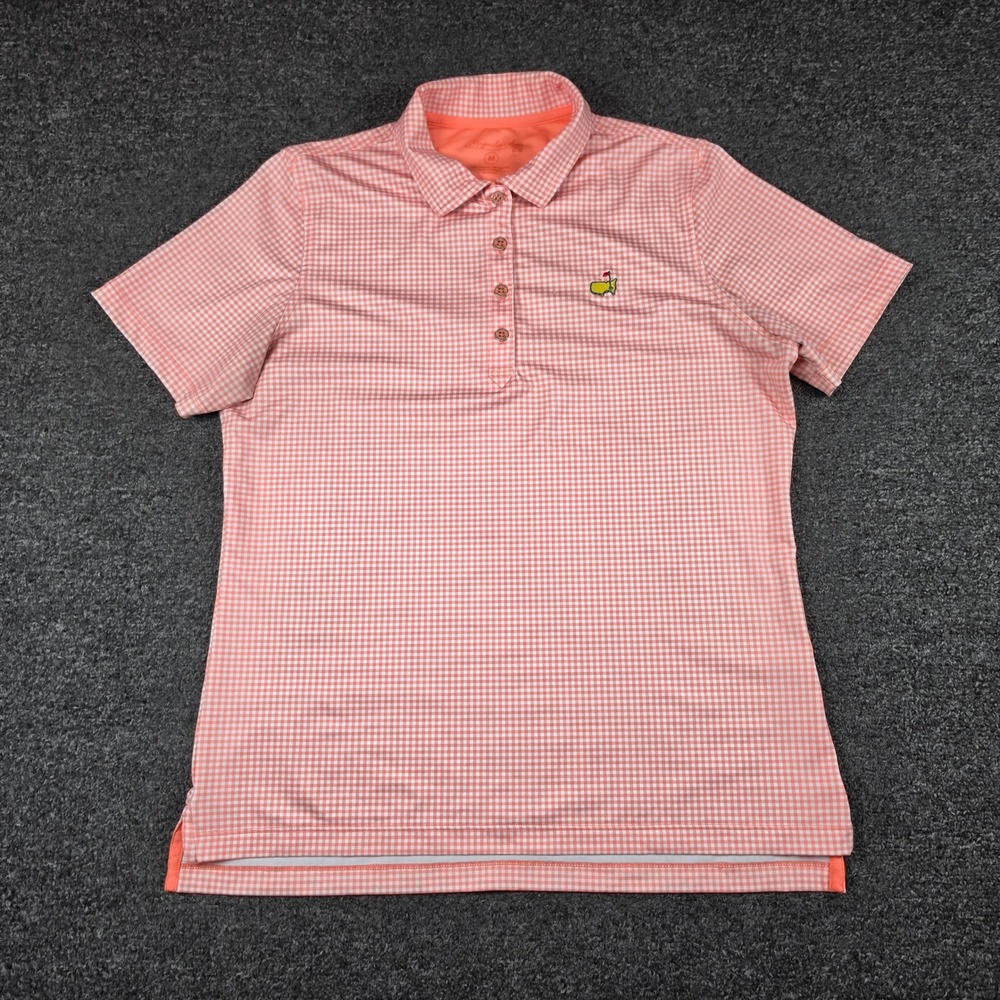 Magnolia Lane Polo Orange Gingham Womens Medium Masters Golf Tech UPF 50+ Preppy
